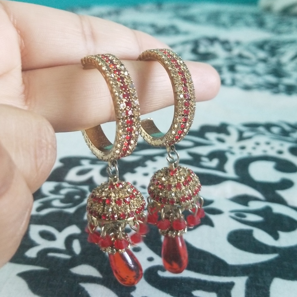 Beautiful Red Indian Hoop Earrings